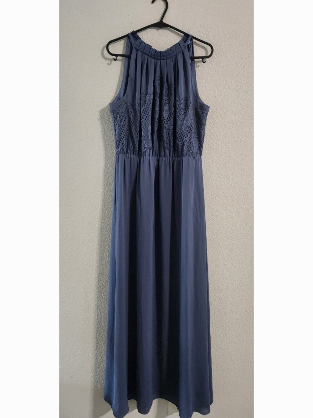 Antonio Melani High pleated neck maxi dress lace detail Women’s small slate blue